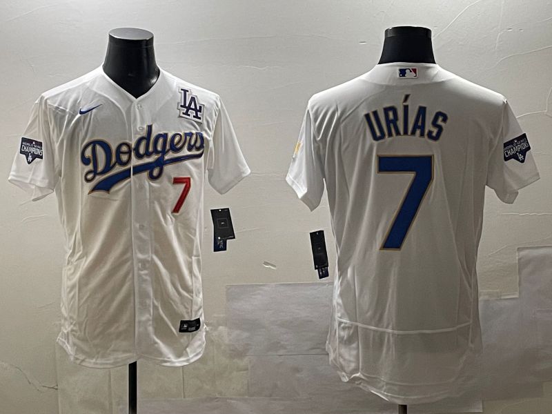 Men Los Angeles Dodgers #7 Urias White Gold Elite 2025 Nike MLB Jersey style 5->los angeles dodgers->MLB Jersey